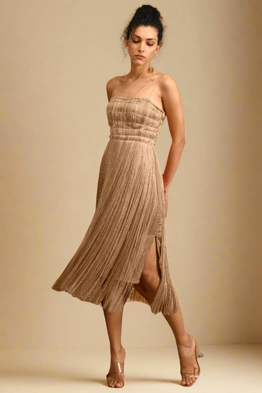 VESEY FRINGE DRESS (BEIGE)